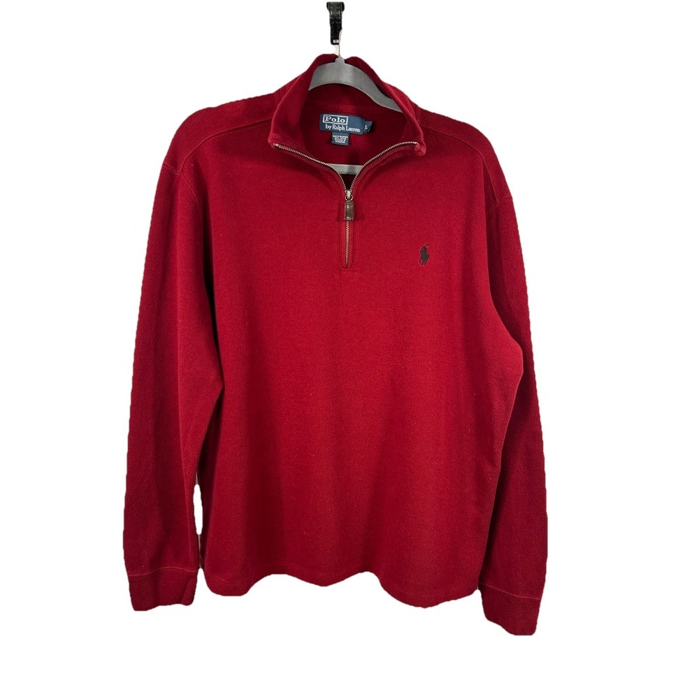 Polo Ralph Lauren Quarter Zip Sweater Red Mens L Cotton Old Money Preppy Gorpcor